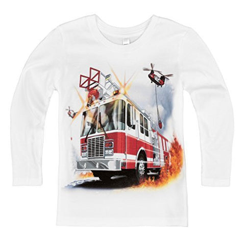 Shirts That Go Little Boys' Long Sleeve Fire Truck & Helicopters T-Shirt