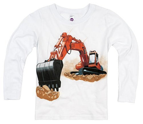 Shirts That Go Little Boys' Long Sleeve Orange Excavator T-Shirt