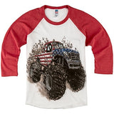 Shirts That Go Little Boys' Big USA Flag Monster Truck Raglan T-Shirt