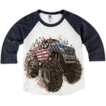 Shirts That Go Little Boys' Big USA Flag Monster Truck Raglan T-Shirt