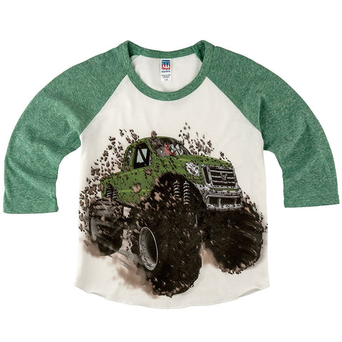 Shirts That Go Little Boys' Big Green Monster Truck Raglan T-Shirt