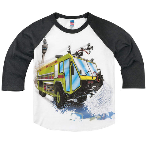Shirts That Go Little Boys' Big Airport Fire Truck Raglan T-Shirt