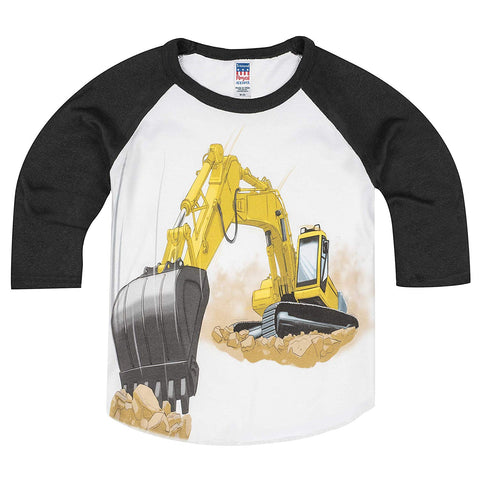 Shirts That Go Little Boys' Yellow Excavator Raglan T-Shirt
