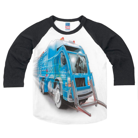Shirts That Go Little Boys' Big Blue Garbage Truck Raglan T-Shirt